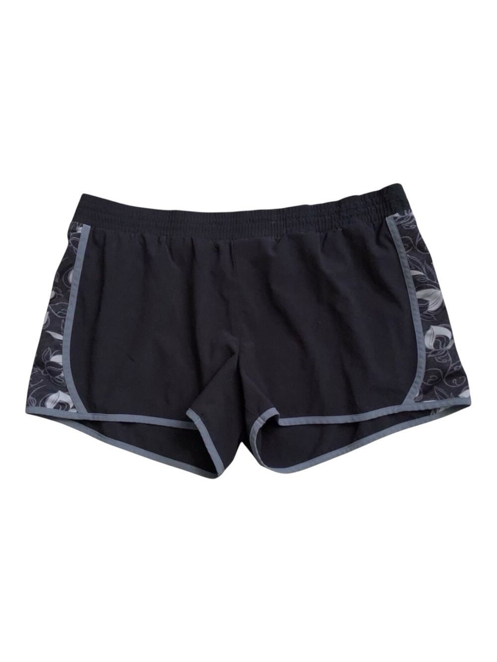 Tek Gear Athletic Shorts Womens XL Black Gray Floral Running Dolphin Hem Lined